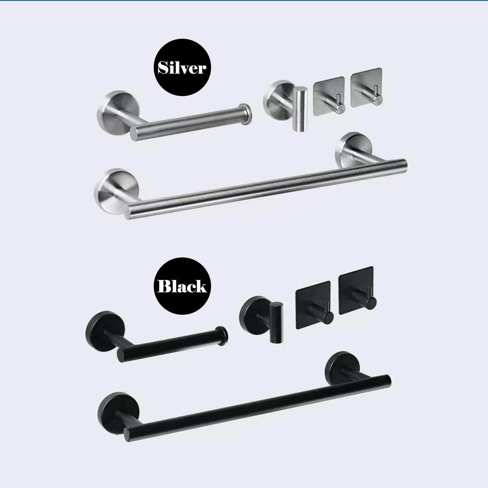 Set 5 Thanh Móc Treo Cho Phòng Tắm Khoan Gắn Tường Bằng Thép Không Gỉ