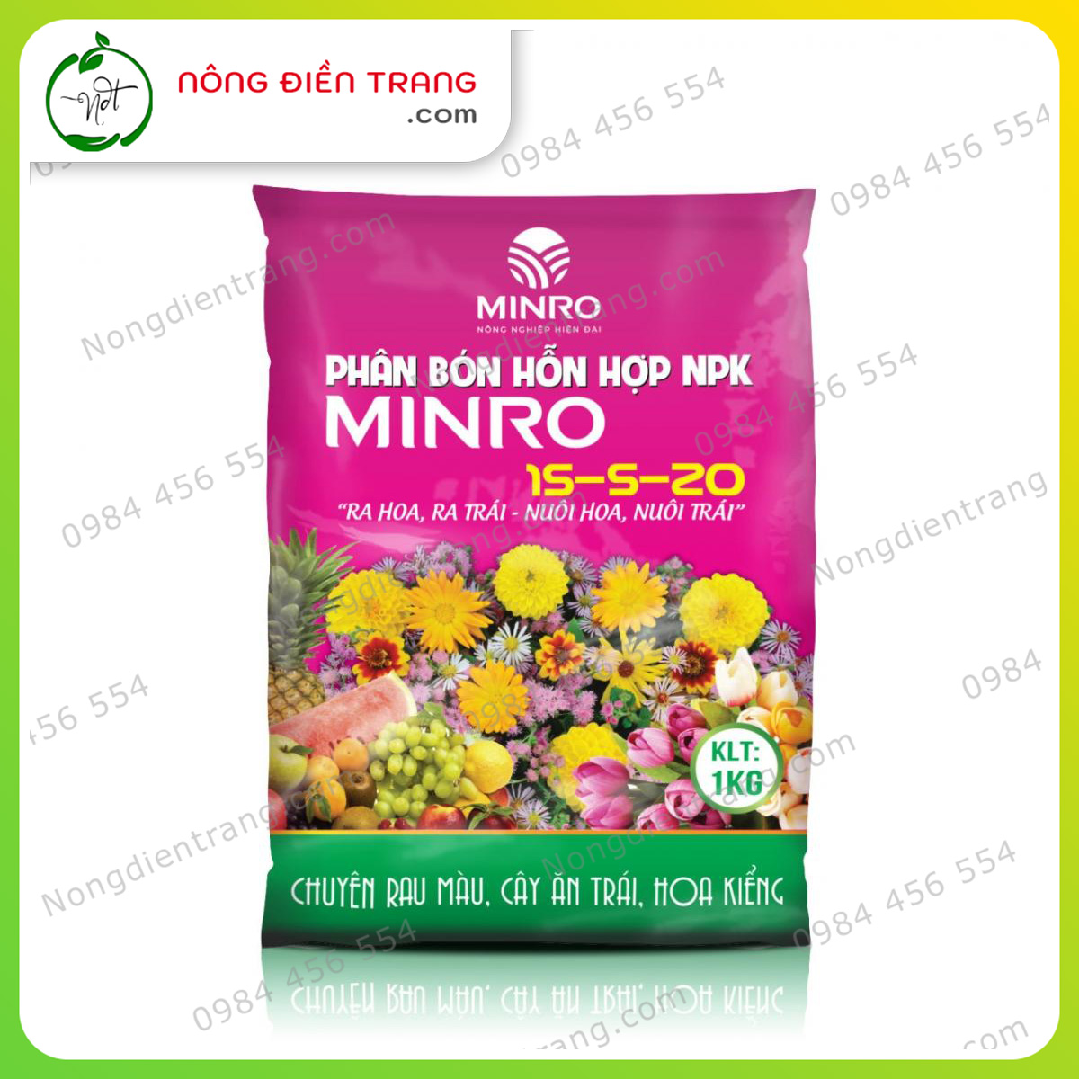 Phân Bón Hỗn Hợp Minro NPK 15-5-20 - Ra Hoa, Ra Trái, Nuôi Hoa, Nuôi Trái Chuyên Rau Màu, Cây Ăn Trái, Hoa Kiểng VTNN Nông Điền Trang
