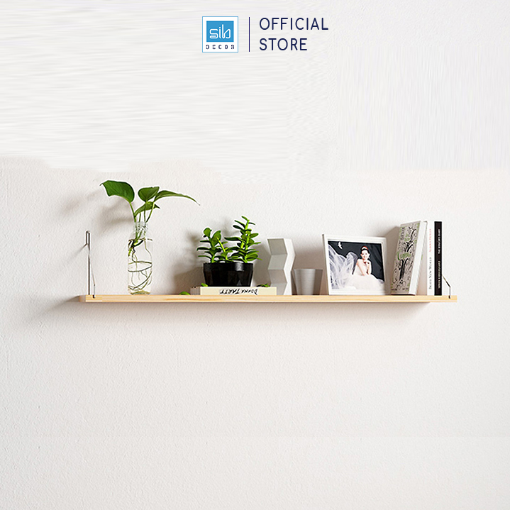 Kệ Gỗ Trang Trí Treo Tường Không Cần Khoan Với Móc Treo Inox Và Đầy Đủ Phụ Kiện Kt02 - Vân Sồi - 50X15Cm