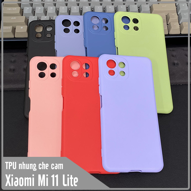 Ốp lưng cho Xiaomi Mi 11 Lite, nhựa TPU dẻo màu lót nhung che camera
