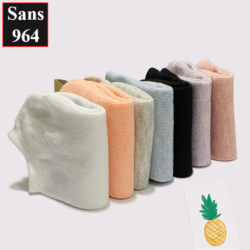 Tất vớ lười nữ trơn không cổ Sans965 hài chống tụt gót nửa bàn chân cotton mùa hè trắng đen da tím hồng cam xám xanh