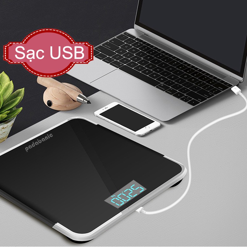 Cân Điện Tử Sử Dụng Pin Sạc USB Padabanic CV, Cân Sức Khỏe Gia Đình Chuẩn Xác, Hiển Thị Nhiệt Độ Phòng, Cảm biến 4 điểm, Màn hình LCD HD, Bề Mặt Kính Cường Lực - Hàng chính hãng