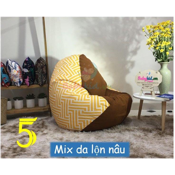 VỎ BỌC ghế lười xốp,KẺ VÀNG, vải thô hàn mix màu, 4 size (vỏ+lót,ko xốp) -INB MÀU