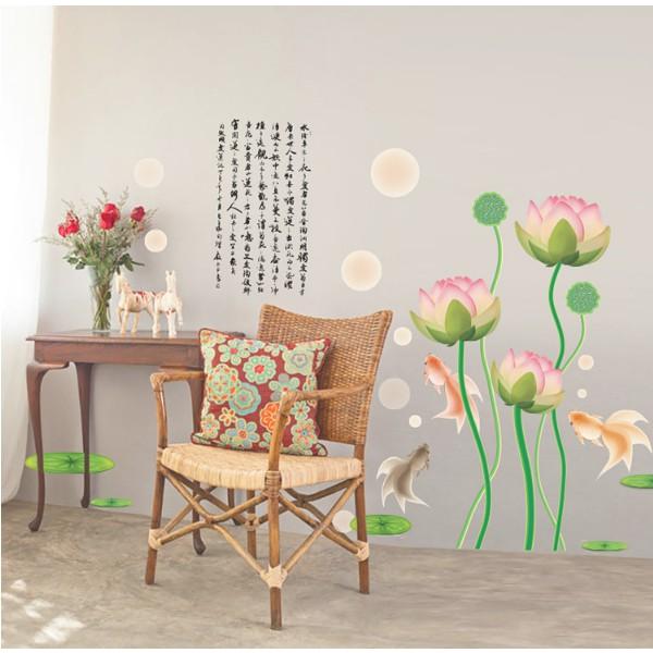 Decal trang trí Hoa Sen Nhạt màu da chữ tàu