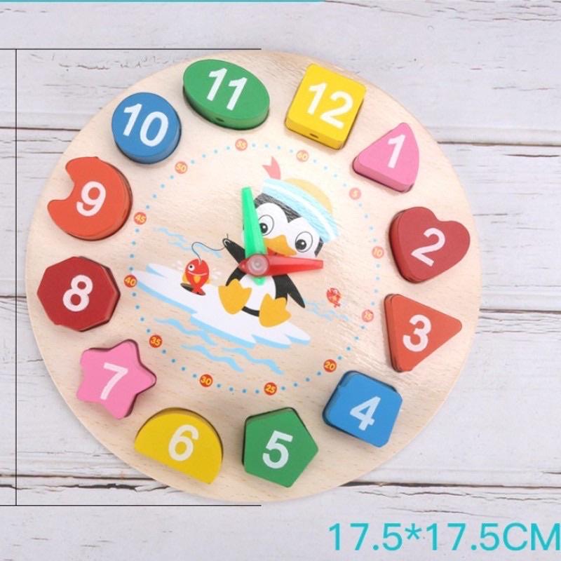Đồ chơi đồng hồ gỗ thông minh cho bé học số, hình khối, xem giờ và màu sắc