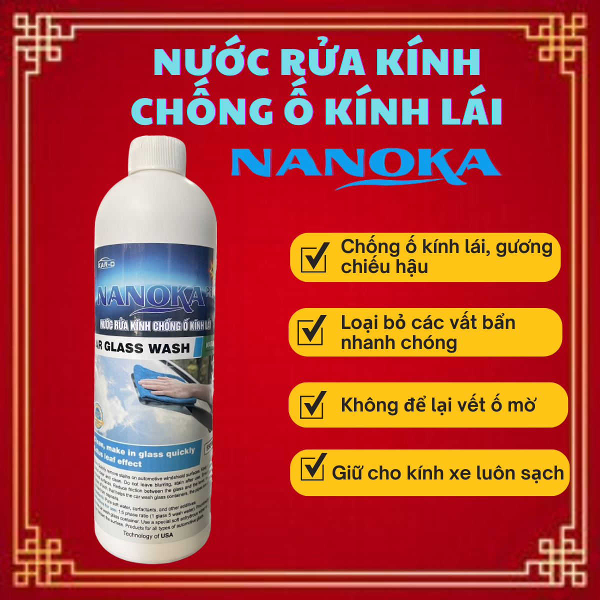 [Chống ố kính lái] Nước rửa kính chống ố kính lái Nanoka Pro 550ml