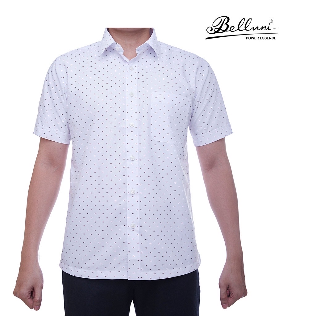Áo sơ mi nam ngắn tay BELLUNI vải sợi sồi thoải mái thanh lịch - BE.213.W1