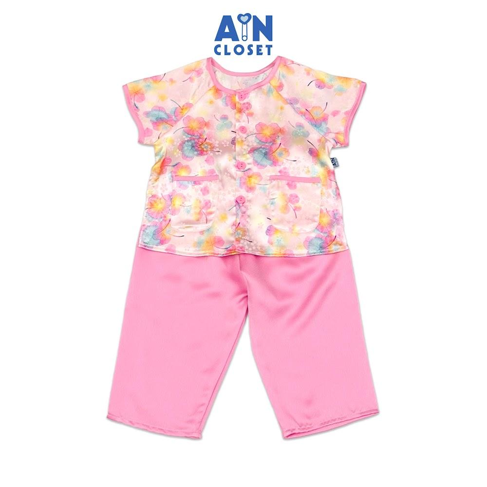 Bộ quần áo Bà Ba Dài tay ngắn bé gái họa tiết Hoa Pansy Lụa Hồng - AICDBGJECA49 - AIN Closet