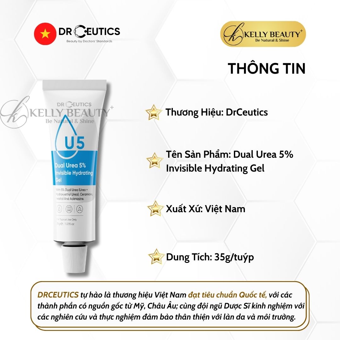 Gel Cấp Ẩm DrCeutics Dual Urea 5% Invisible Hydrating Gel - Giúp Da Căng Mịn, Cân Bằng Dầu Nhờn - Kelly Beauty