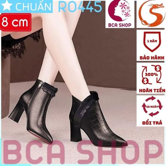 Giày bốt nữ cổ thấp 8p RO445 ROSATA tại BCASHOP có dây kéo nằm má trong, cách điệu bằng dây trái tim - màu đen