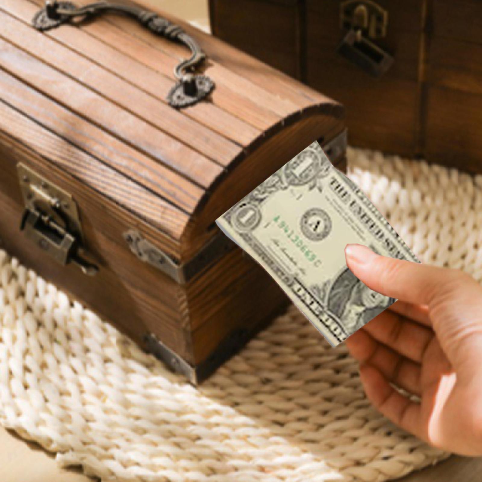 Wood Piggy Bank Decorative Wooden Box Decoration Unbreakable with Lock Coin Storage Case Cash Box Wooden Trinket Box for Children Girls