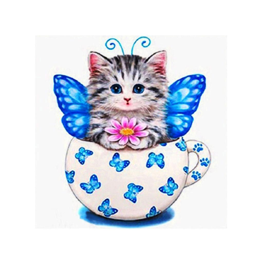 Cartoon Cat DIY 5D Diamond Embroidery Painting Cross Stitch Kit Decor Purple