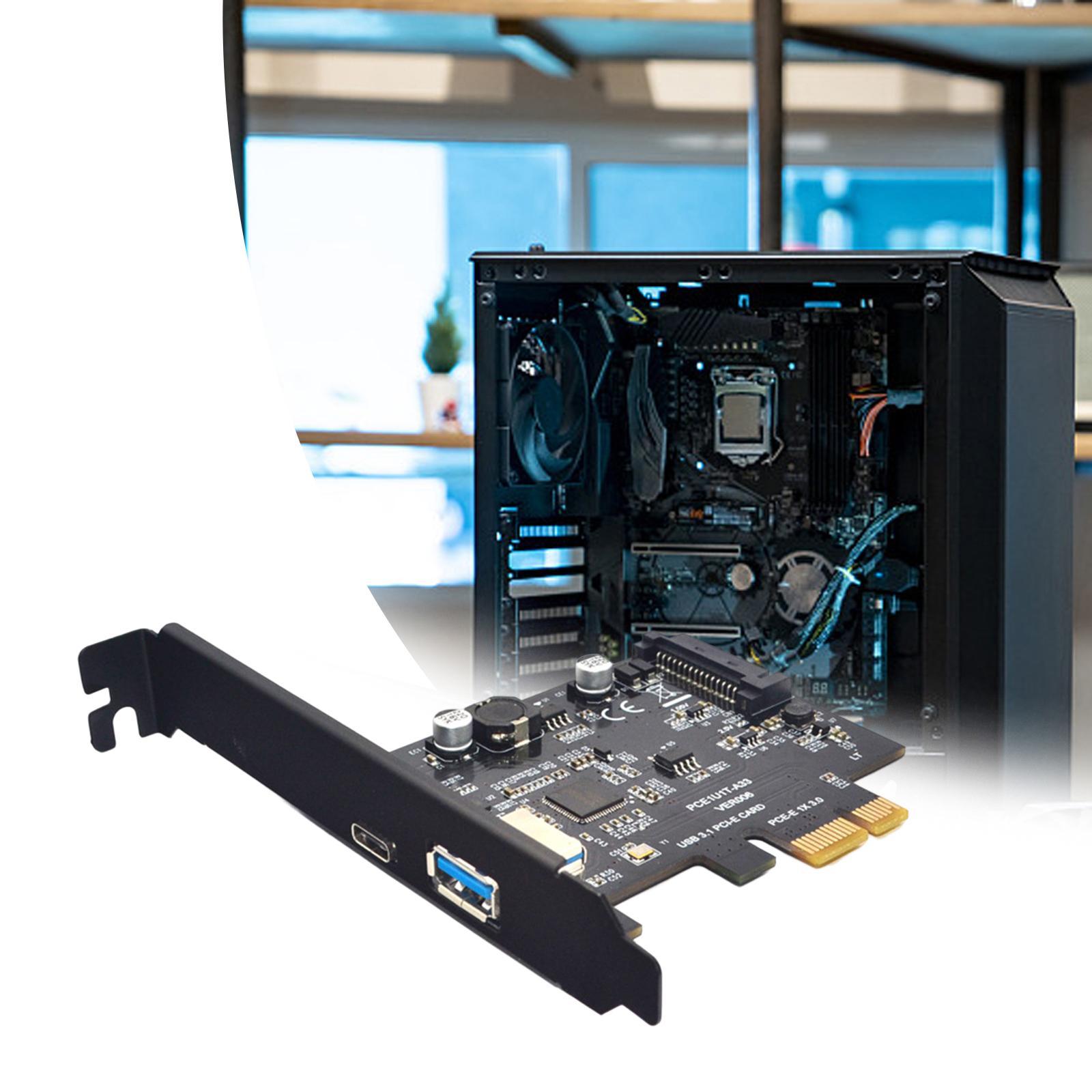 Pci-e to USB 3.1 10 Gbps USB A + USB C Expansion Card Components Easy to Install High Performance Adapter Card for Computer