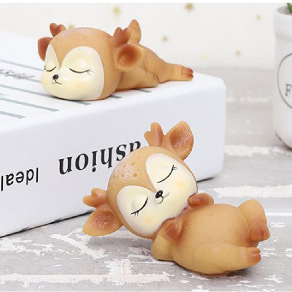 4pcs Deer Figurines Toy Kawaii Sleeping Animal Baby Decor Silicone Ornament
