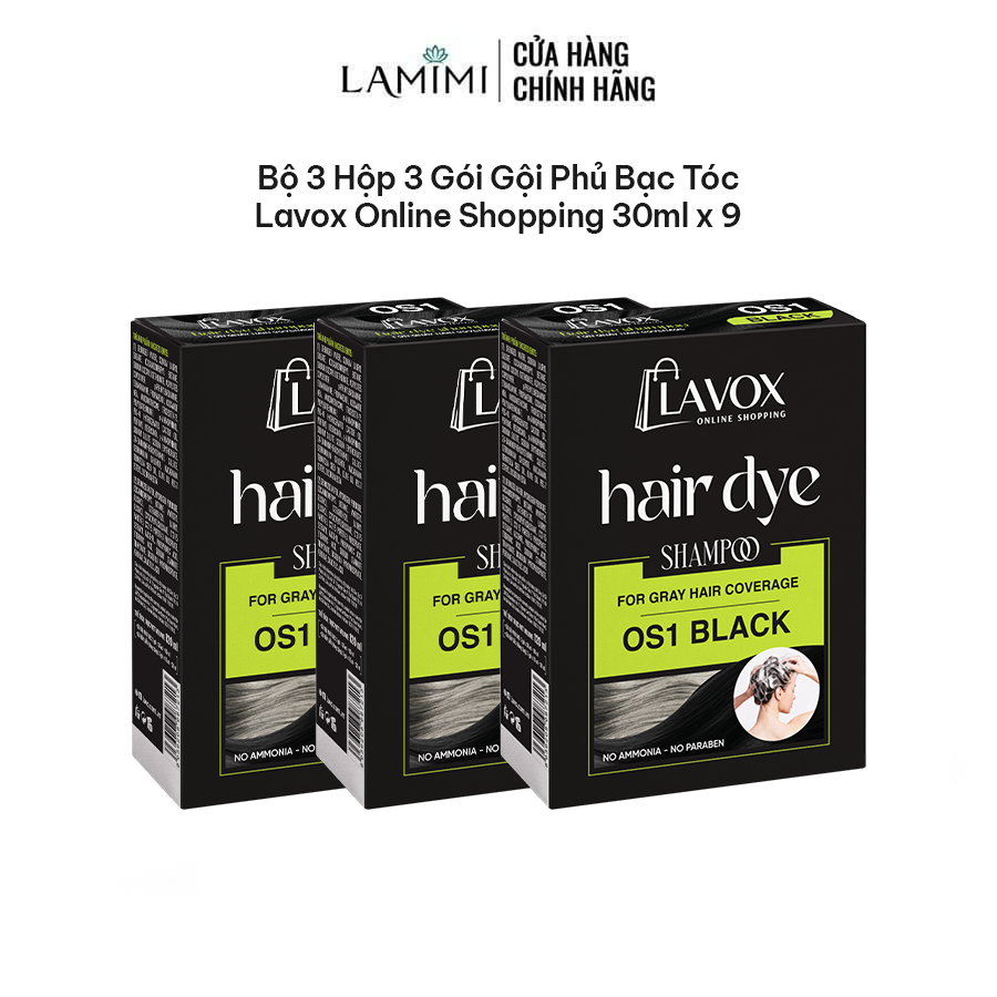 Bộ 3 Hộp Gội Phủ Tóc Bạc Lavox Online Shopping 30ml x 9 - Lên Màu Tự Nhiên Tại Nhà Lamimi Chính Hãng