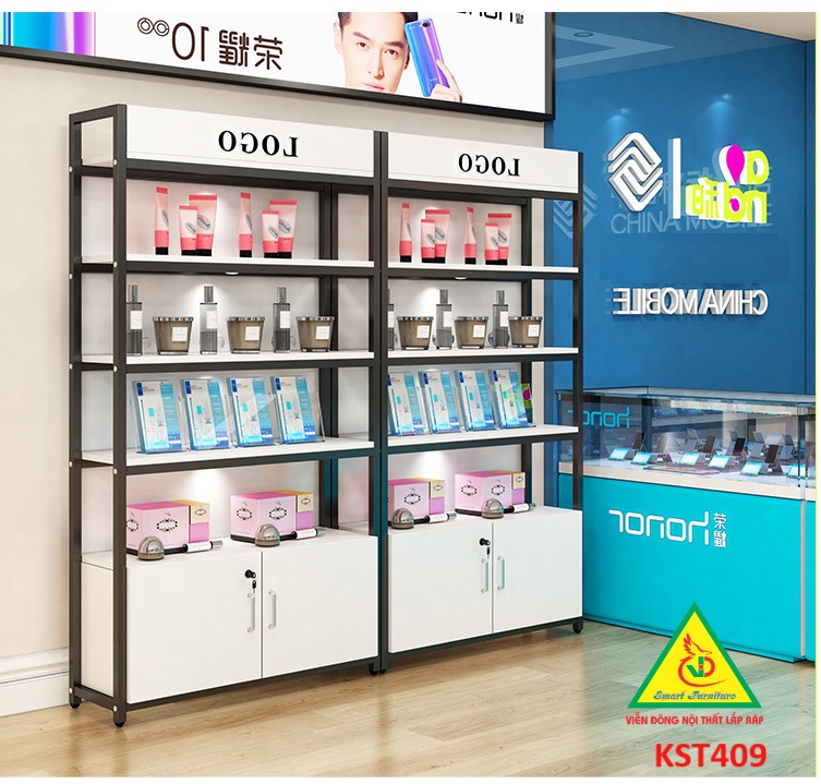 Kệ trưng bày sản phẩm, hàng hóa , kệ trang trí khung sắt mặt gỗ KST409 - Nội thất lắp ráp Viễn Đông Adv