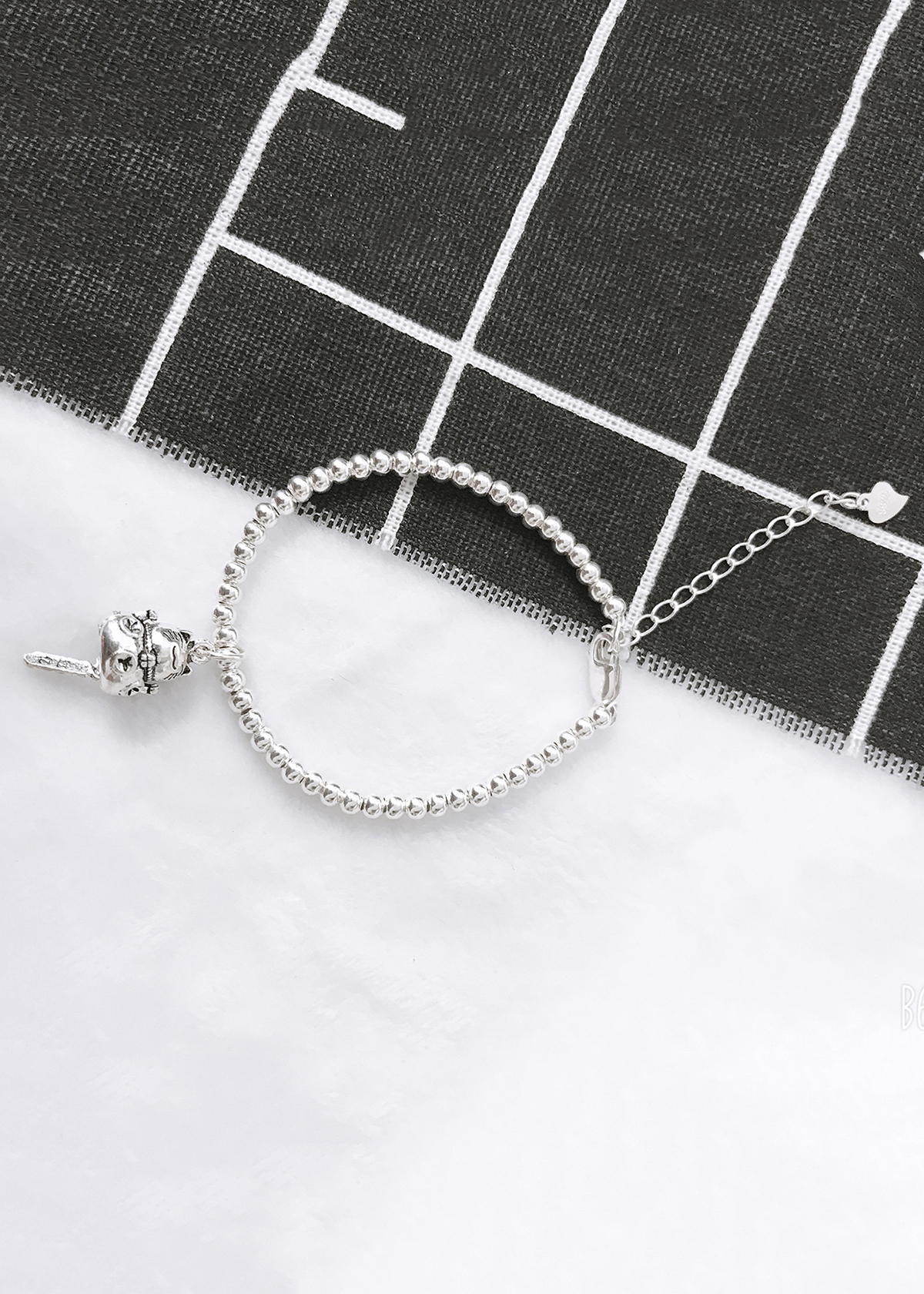 Lắc bi bạc 3mm mèo may mắn - Ngọc Quý Gemstones