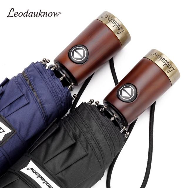 Ô dù cao cấp tự động 2 chiều LEODAUKNOW chống tia UV - Mẫu cán gỗ 102cm có nạm logo đồng