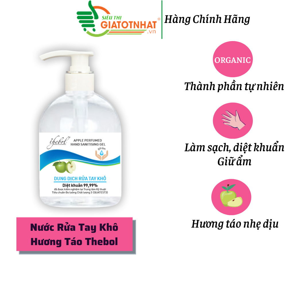 Nước Rửa Tay Khô Dược Liệu Tinh Khiết Hương Táo Xanh Thebol 450ml