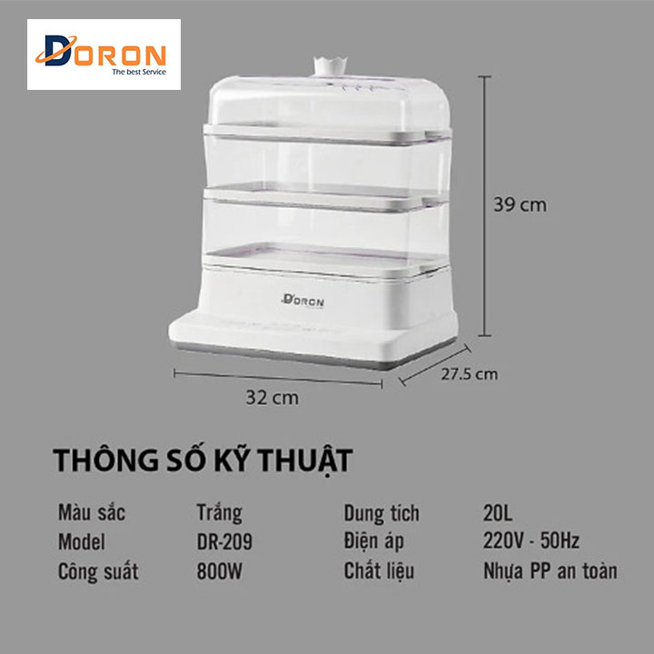 Nồi Hấp Đa Năng 3 Tầng DORON 20 Lít 800W- Hàng Nhập Khẩu