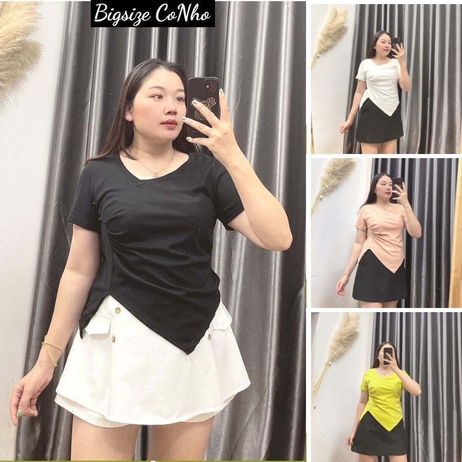 Áo thun kiểu tay ngắn bigsize nữ bo sườn tôn dáng, Áo phông cổ tim lệch Chuppy 58-95kg BIGSIZE CÔ NHỎ A40 - Màu trắng