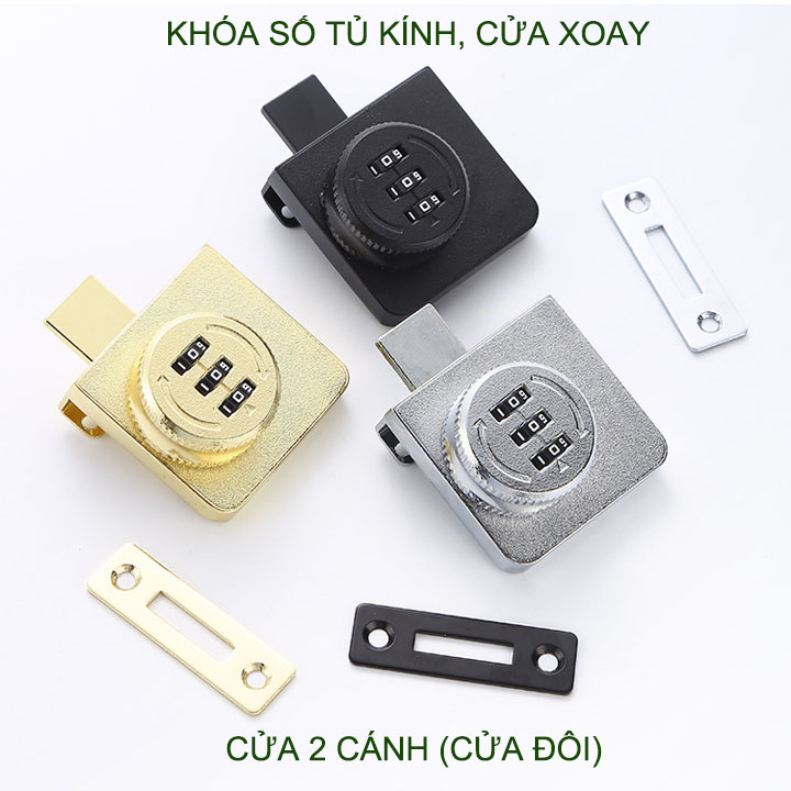 Khóa tủ kính mở bằng 3 mã số có thể thay đổi được, loại 1 hoặc 2 cánh không khung mở xoay