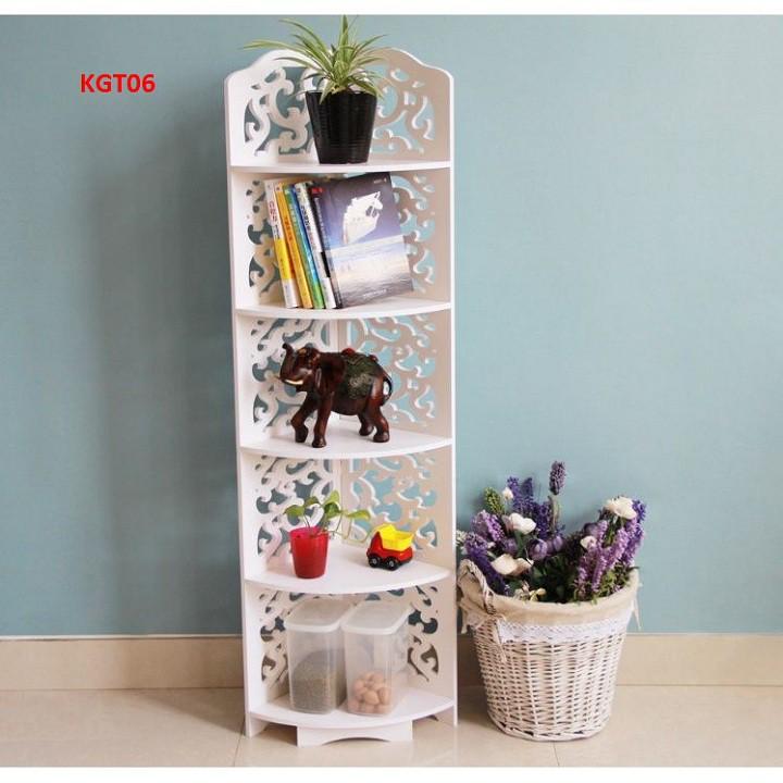 KỆ GÓC KGT01 - KỆ GÓC 4 TẦNG BẰNG GỖ MÀU TRẮNG HỌA TIẾT HOA ĐƠN