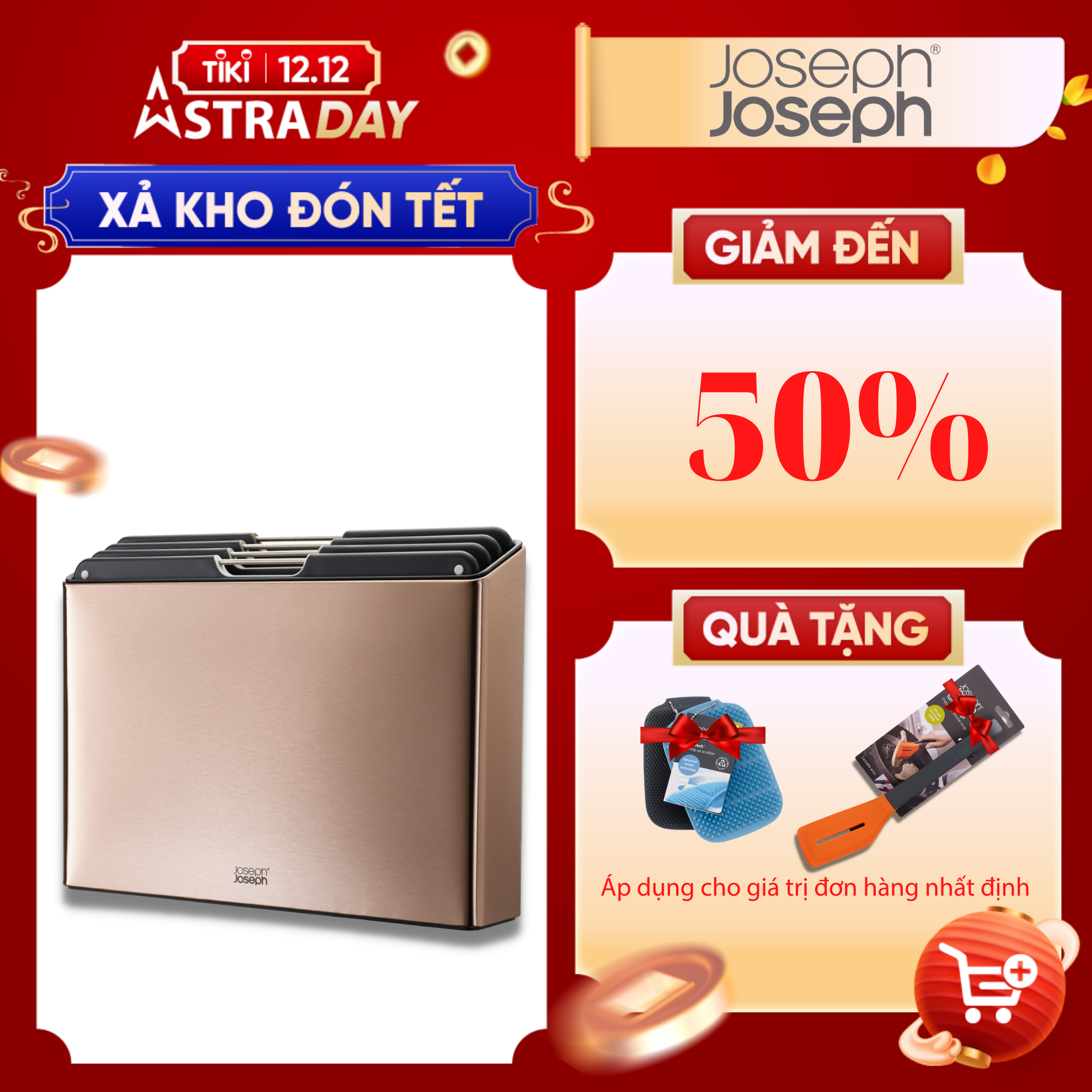 Joseph Joseph - Bộ thớt cao cấp Folio Steel 4-piece Chopping Board Set Rose-Gold 001211