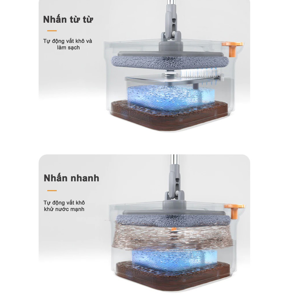Bộ Cây Lau Nhà 360 Độ Tự Vắt, thiết kế thông minh, có lỗ thoát nước tiện lợi - K1490