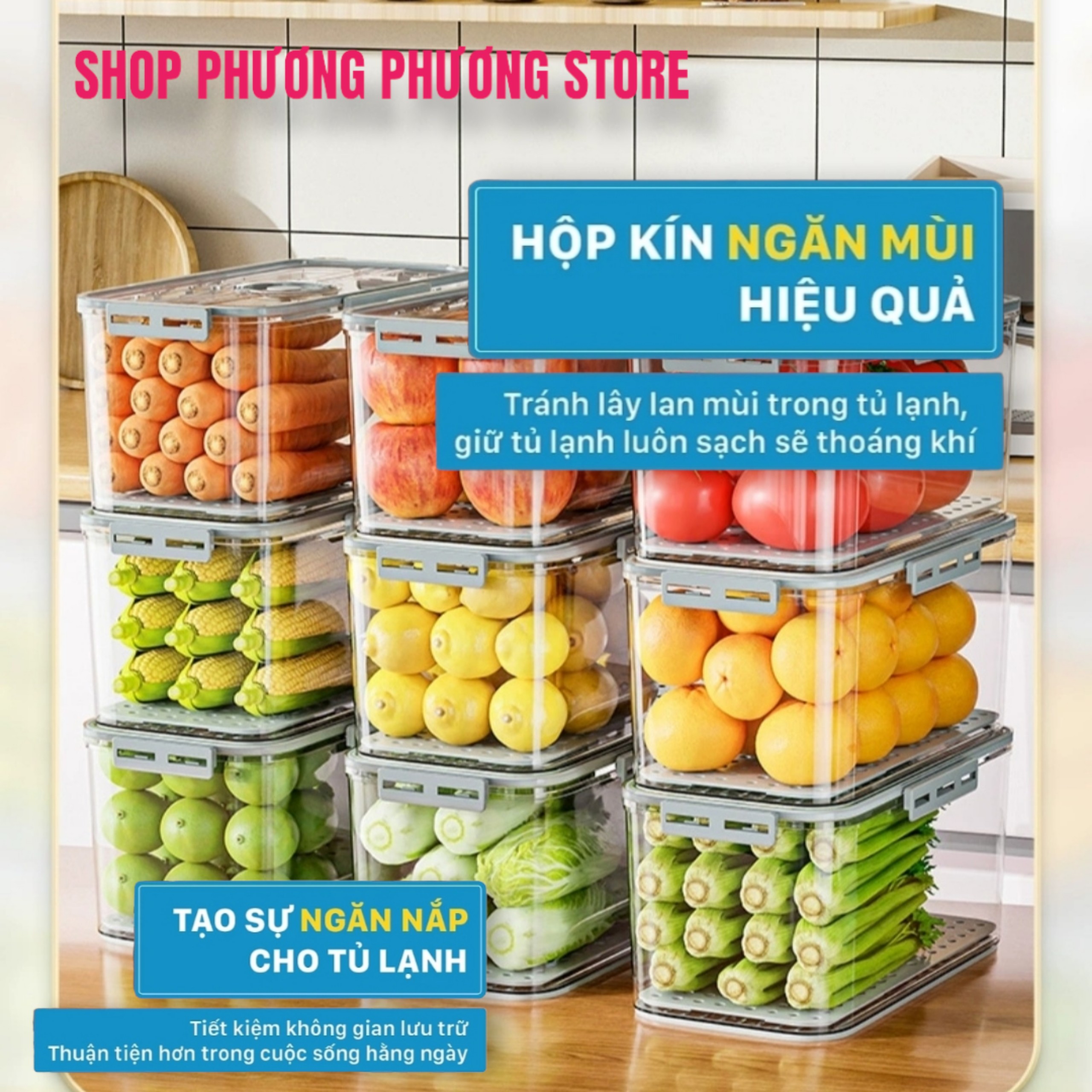 Hộp nhựa đựng thực phẩm HoKoRi trong suốt nắp đậy có gioong silicon có khay lót đáy giúp ráo nước, chất liệu cao cấp, an toàn cho sức khỏe