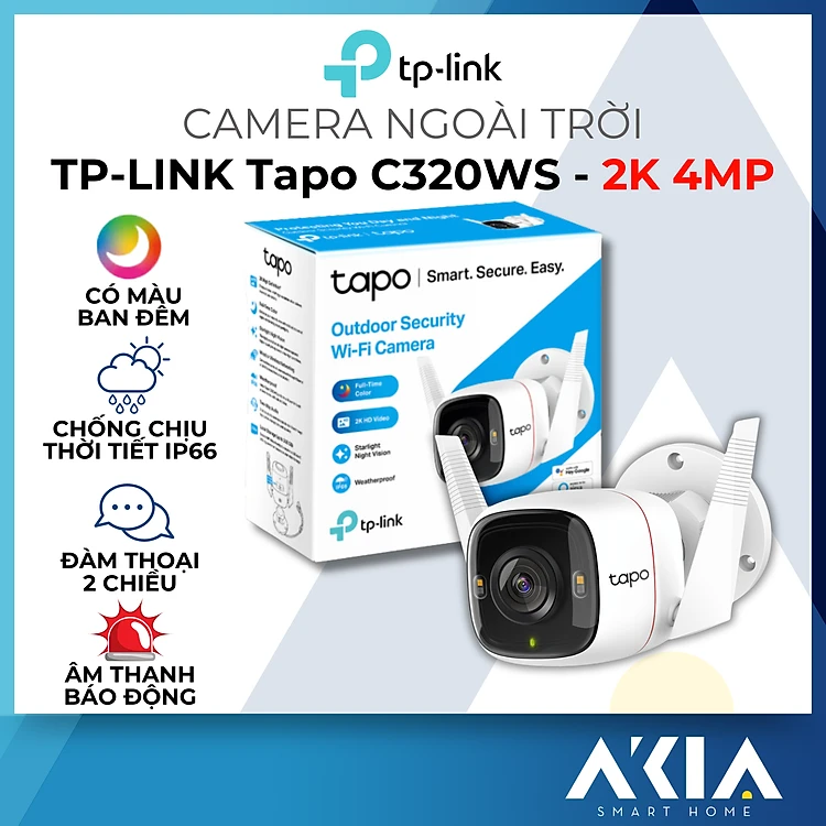 Camera WiFi Ngoài Trời TP-Link Tapo C320WS Độ Phân Giải 2K QHD - Chống nước, Báo động âm thanh - HÀNG CHÍNH HÃNG