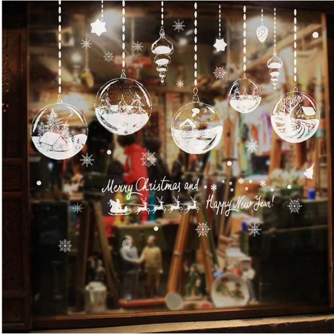 Decal trang trí noel trái châu và thế giới tuyết