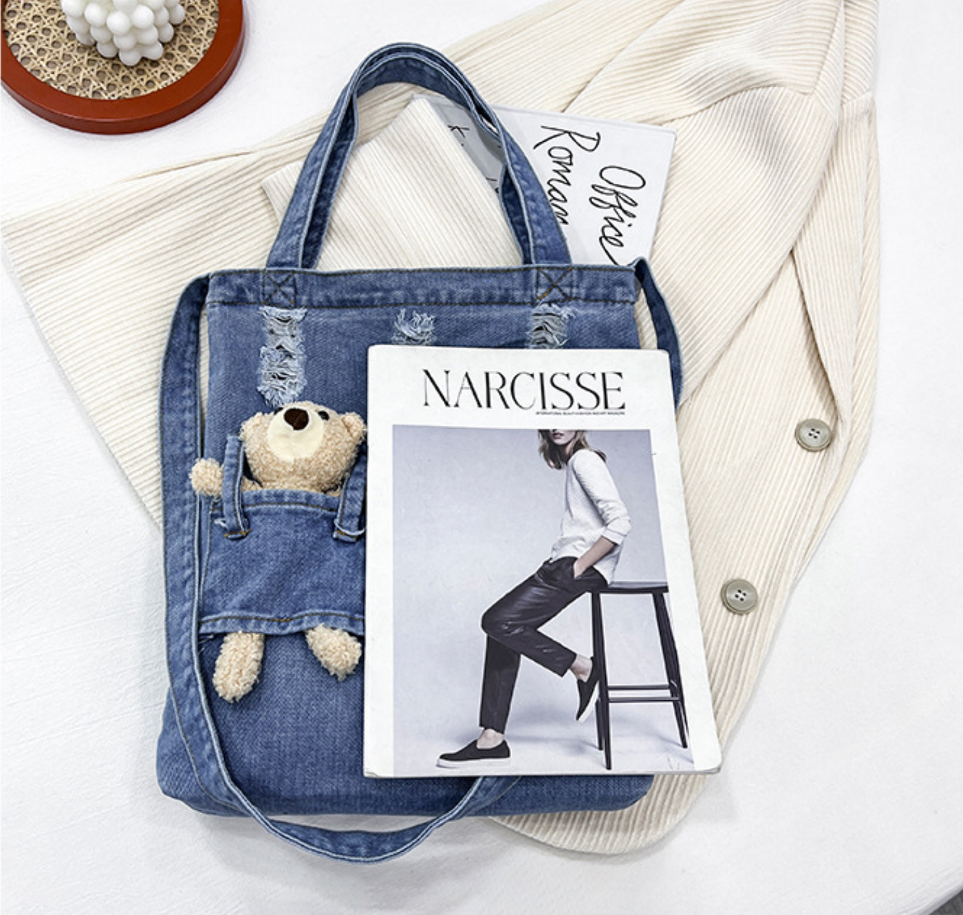 Túi xách túi đeo chéo nữ túi thời trang nữ jeans hot trend cute gấu bông đáng yêu đi học đi chơi đi du lịch