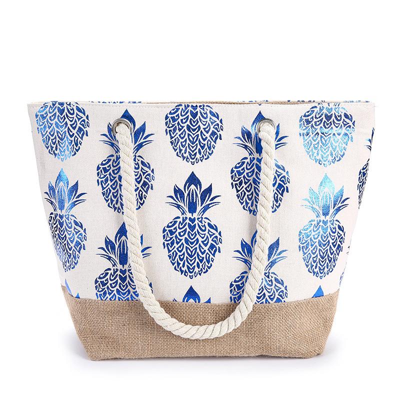 Phong Cách Mới Cotton Nữ Túi Vải Dứa In Hình Túi Đeo Vai Nữ Lớn Dung Tích Nữ Túi Xách Đi Biển Túi Xách