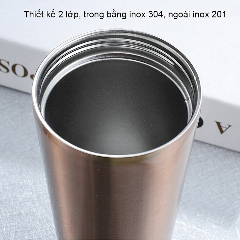 Cốc ly 2 lớp inox 304 chống nóng, có nắp và ống hút, cỡ lớn 500ml, dùng được trên xe hơi