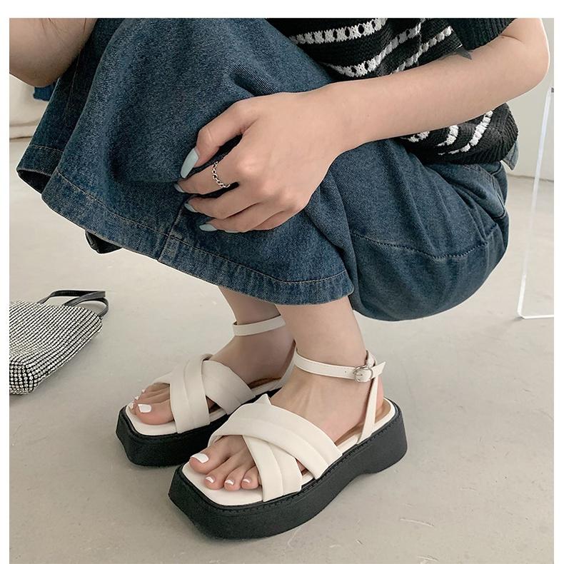 Giày sandal nữ ulzzang đế xuồng chéo trơn 4p đế mềm nữ Shoes Paradise SD015