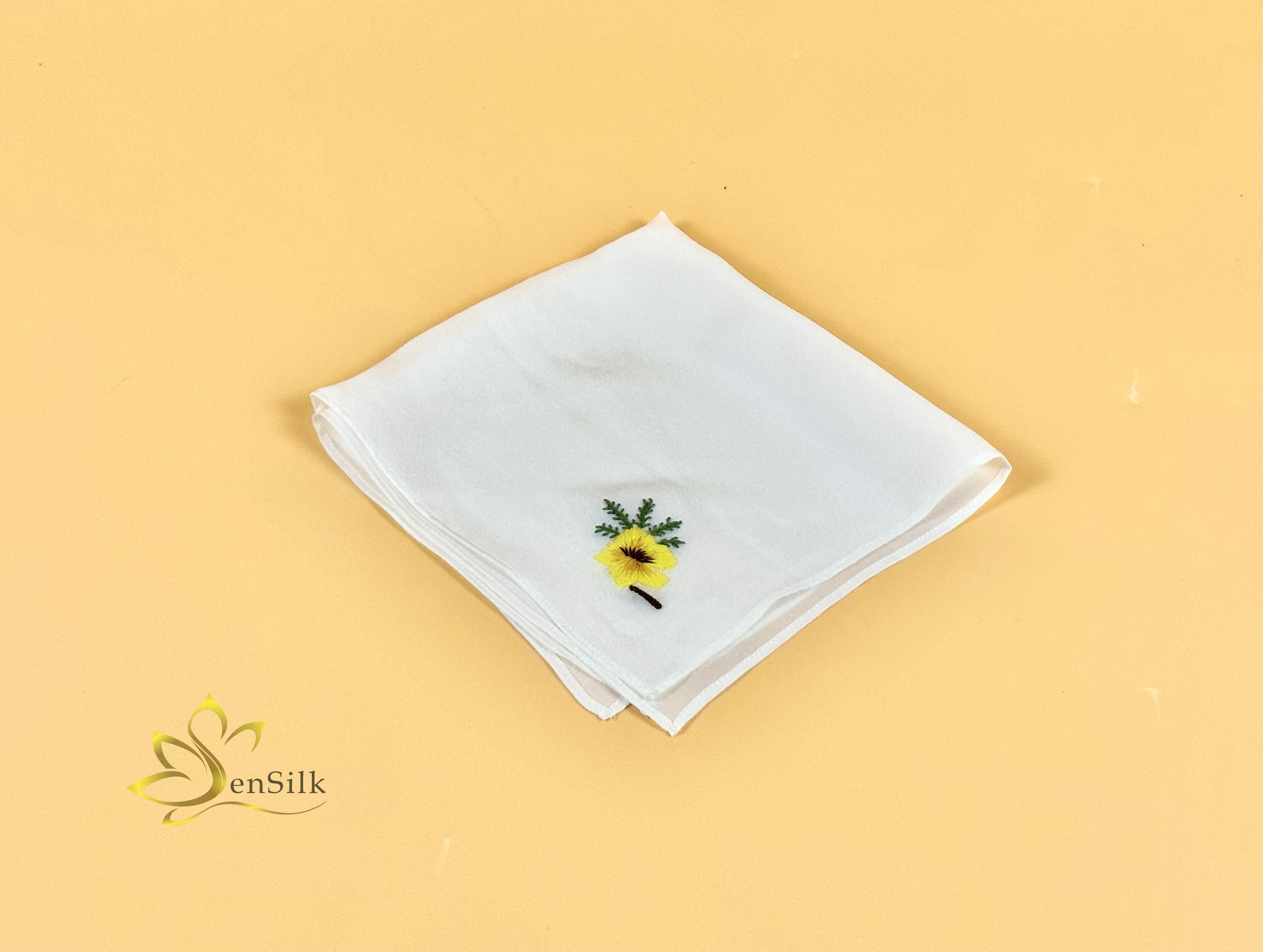 Khăn Tay Lụa Thêu SenSilk Hoa Phượng Vĩ – Quà Tặng Tuổi Học Trò, Embroidered Handkerchief Silk