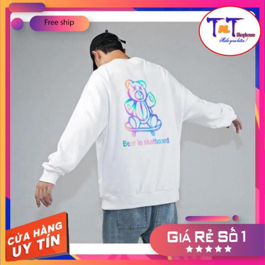 AS27 Áo Sweater Gấu Trượt Ván Phản Quang, Aó Nỉ Dài Tay Nam Nữ Cá Tính thời trang