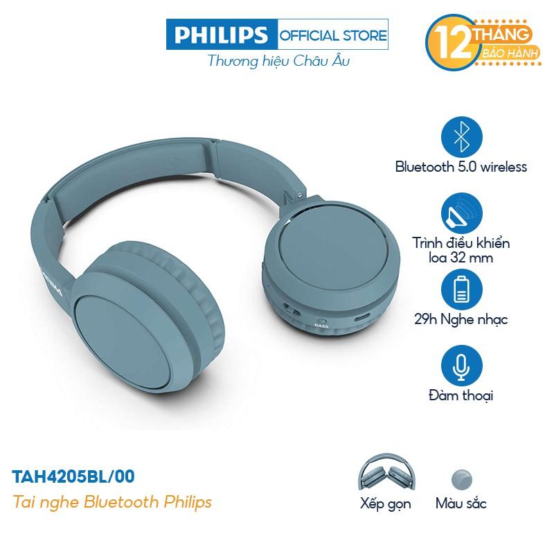 Tai nghe Philips TAH4205BL/00, Màu xanh, Bluetooth - Hàng nhập khẩu