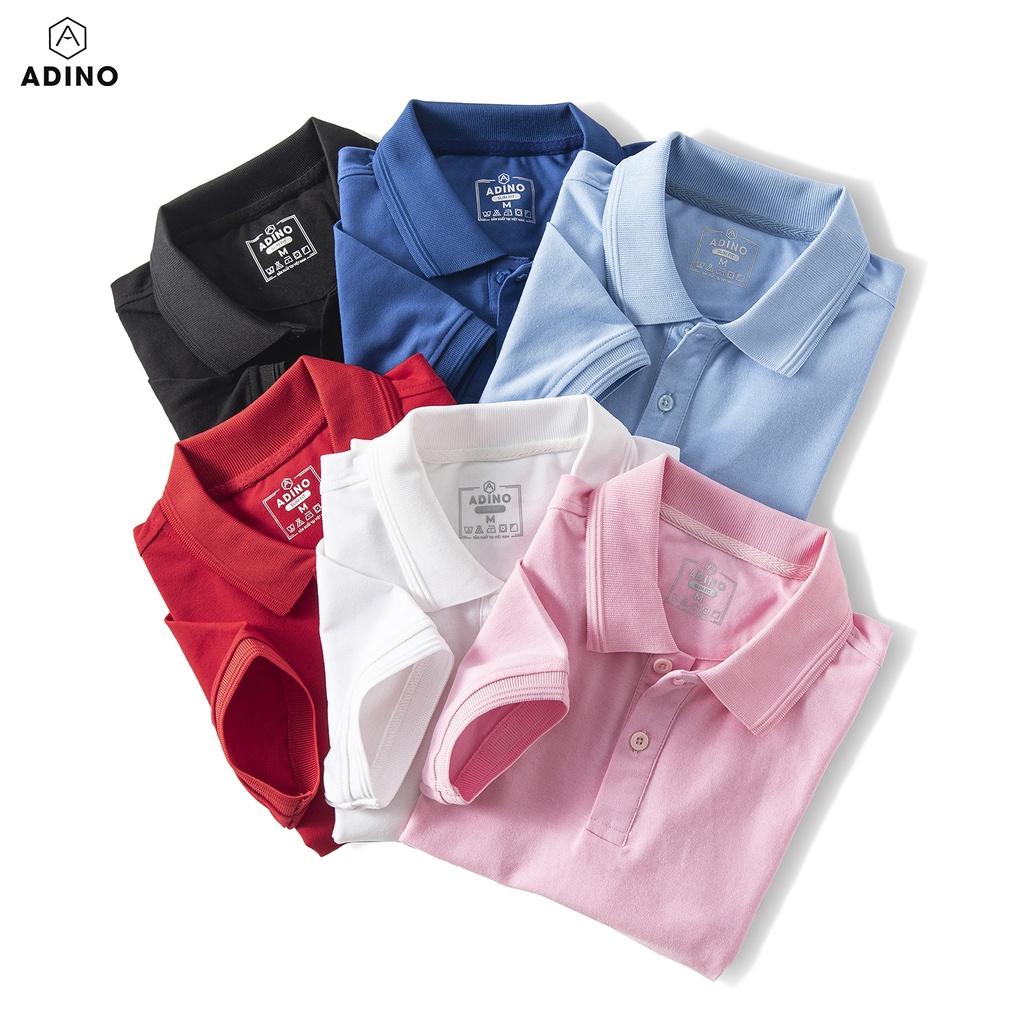 Áo polo nam ADINO màu trắng phối viền chìm vải cotton co giãn dáng công sở slimfit hơi ôm trẻ trung AP81