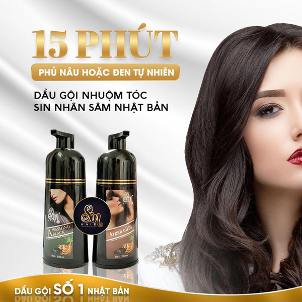 Dầu Gội Nhuộm Tóc Tại Nhà Sin Hair 500Ml Mẫu Mới Không Lược - Dầu Gội Nhuộm Tóc Nhân Sâm Nhật Bản Giúp Phủ Bạc Đen Tóc - Nâu Tóc - Màu Nâu Washing Color