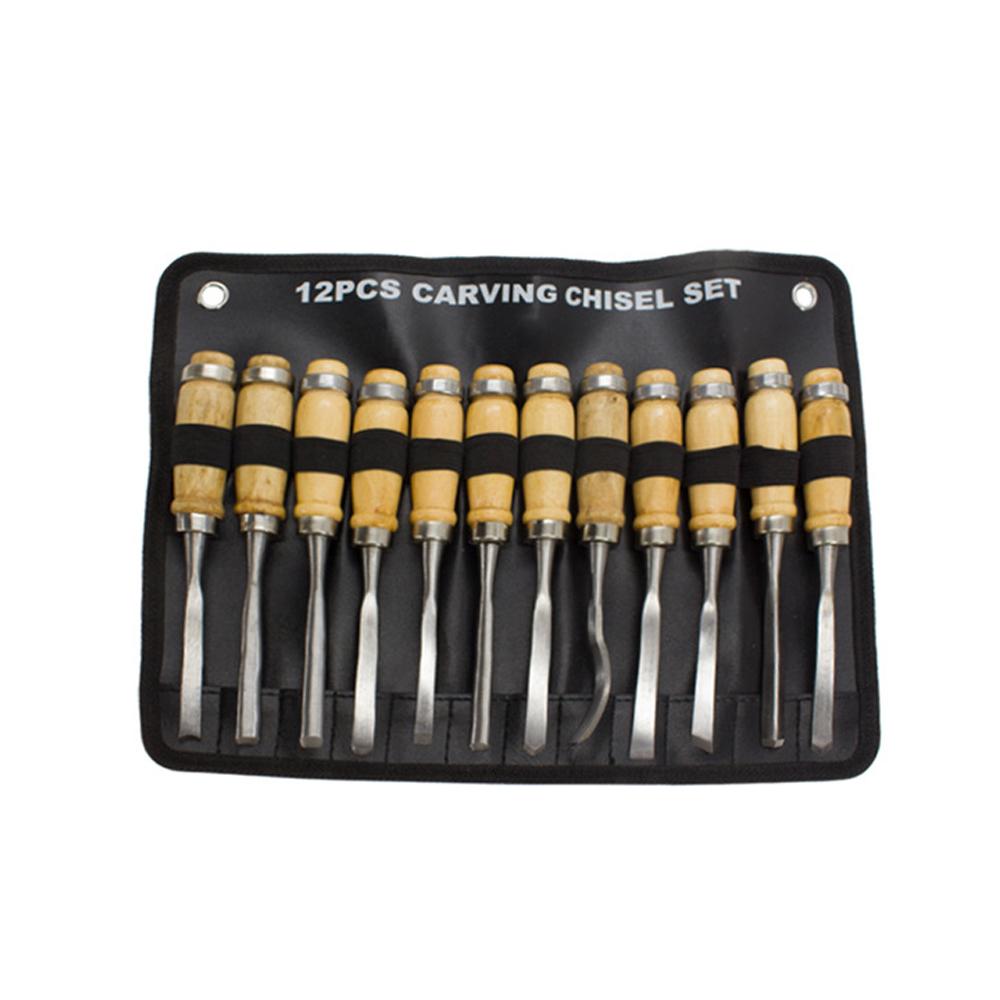 12 PCS Set Woodworking Cutters Set DIY Woodworking Carving Tools Set Multifunctional Household Carpenters Chisel Tool Set with Storage Bag