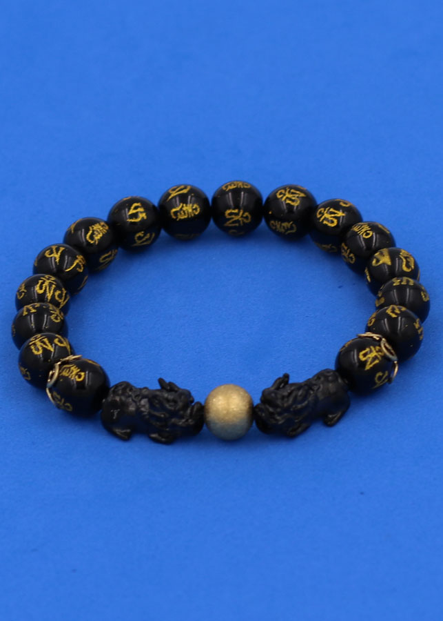 Vòng tay Thạch Anh Đen Khắc Lục Tự Kim Ngôn size 8 ly, 10 ly, 12 ly - Vòng tay Tỳ Hưu Đôi inox đen VTAEPVTHHEV8 - hợp mệnh Mộc, mệnh Thủy