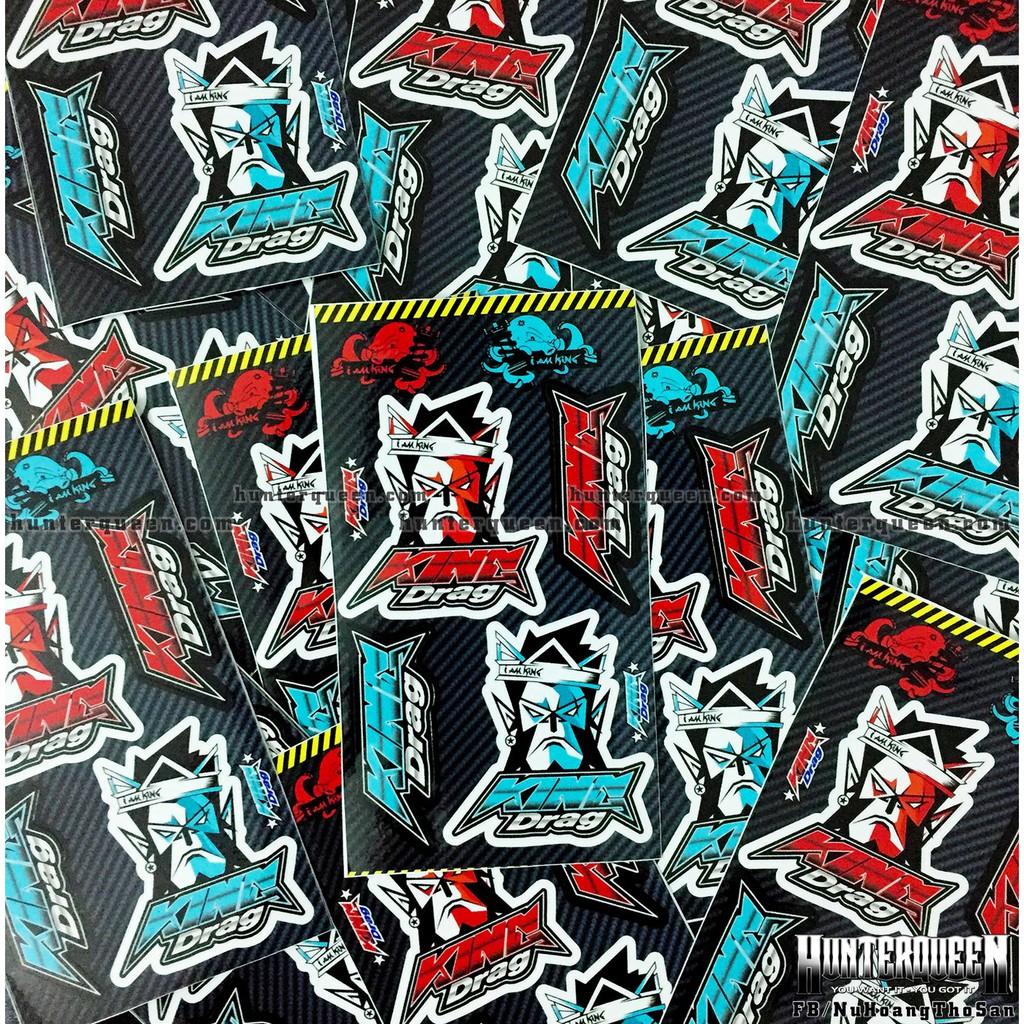 Bộ hình dán logo King Drag xanh đỏ. Decal cao cấp chống nước, sắc nét, bền màu, dính chặt.