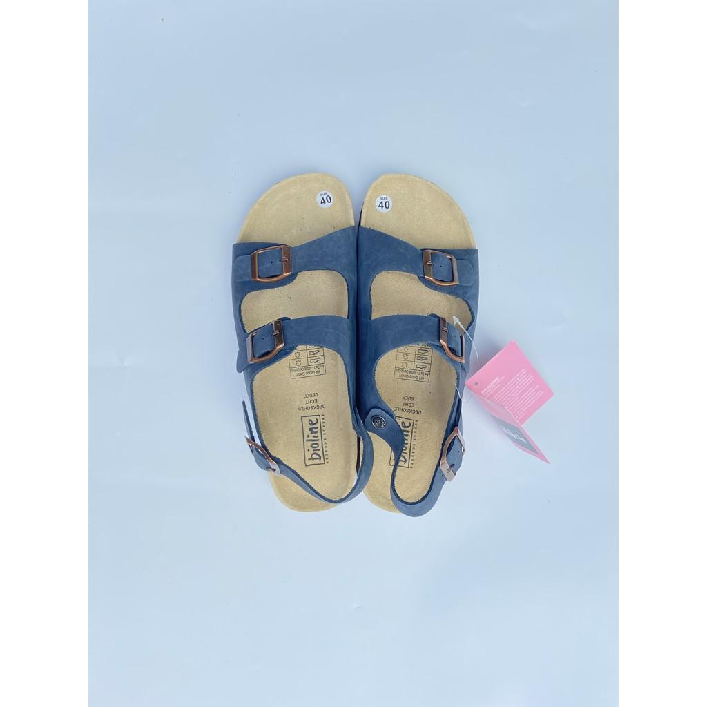 Dép Sandal da bò quai ngang Unisex (Đế trấu) - D02 Bioline