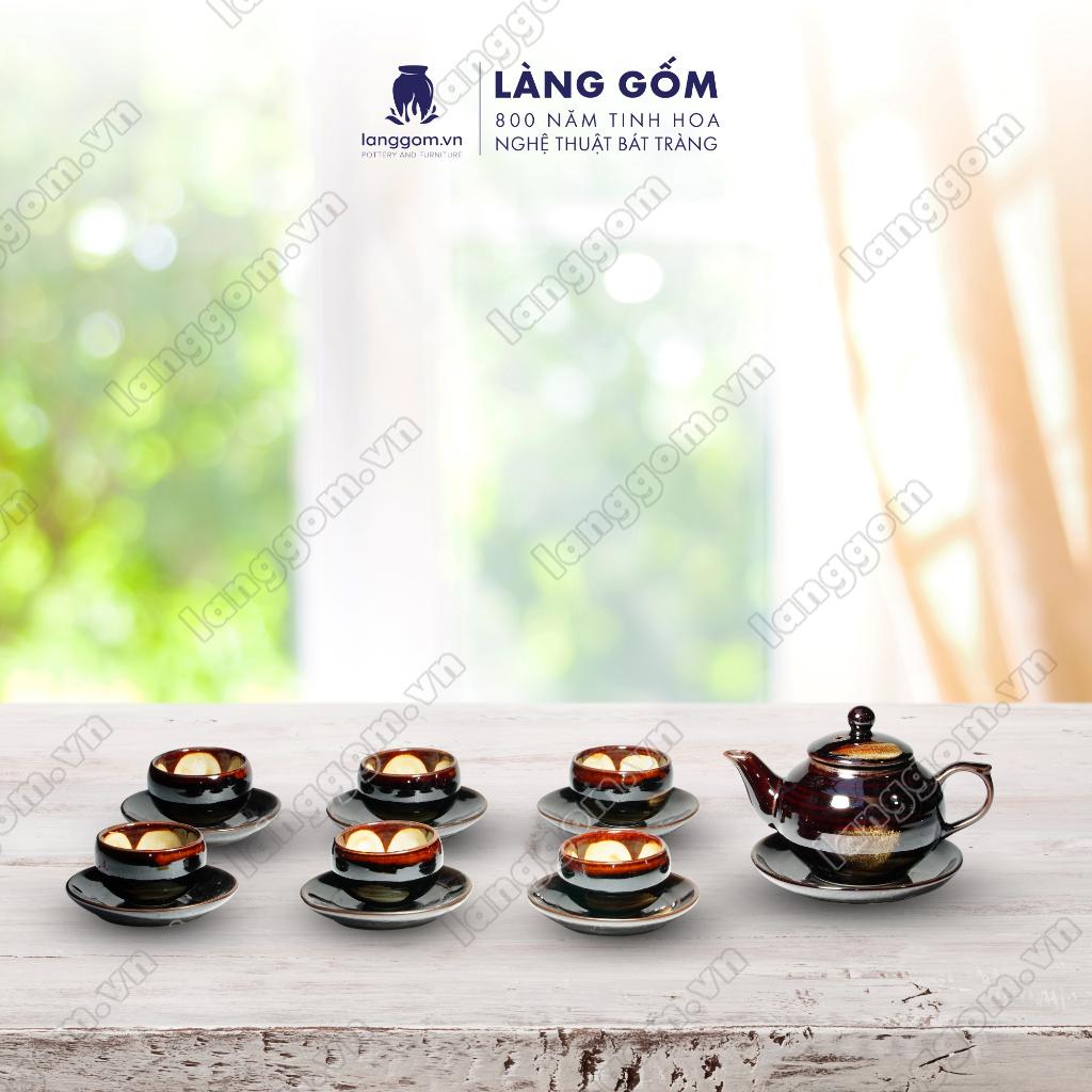 Bộ ấm chén Men hỏa biến hồng - Gốm sứ Bát Tràng - Làng Gốm