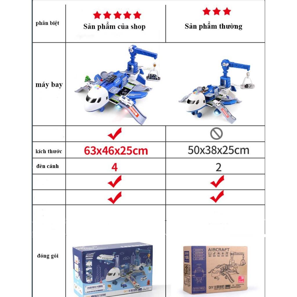 Bộ đồ chơi máy bay biến hình kèm ô tô kim loại, giàn cẩu, thang trượt, biển báo giao thông đa năng