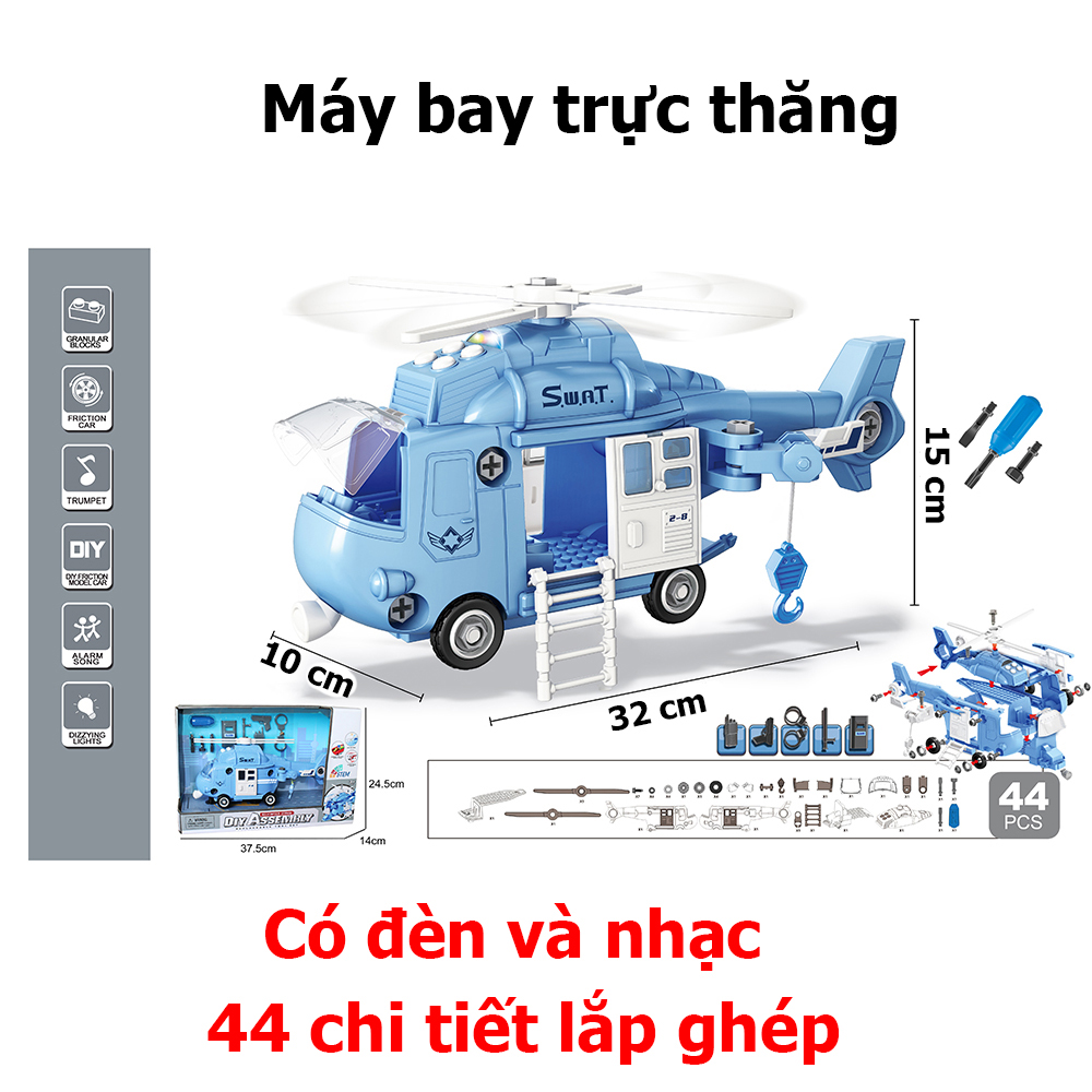 Đồ chơi lắp ghép máy bay trực thăng KAVY NO.8808 có nhạc và đèn cỡ lớn tháo rời được các chi tiết - màu xanh