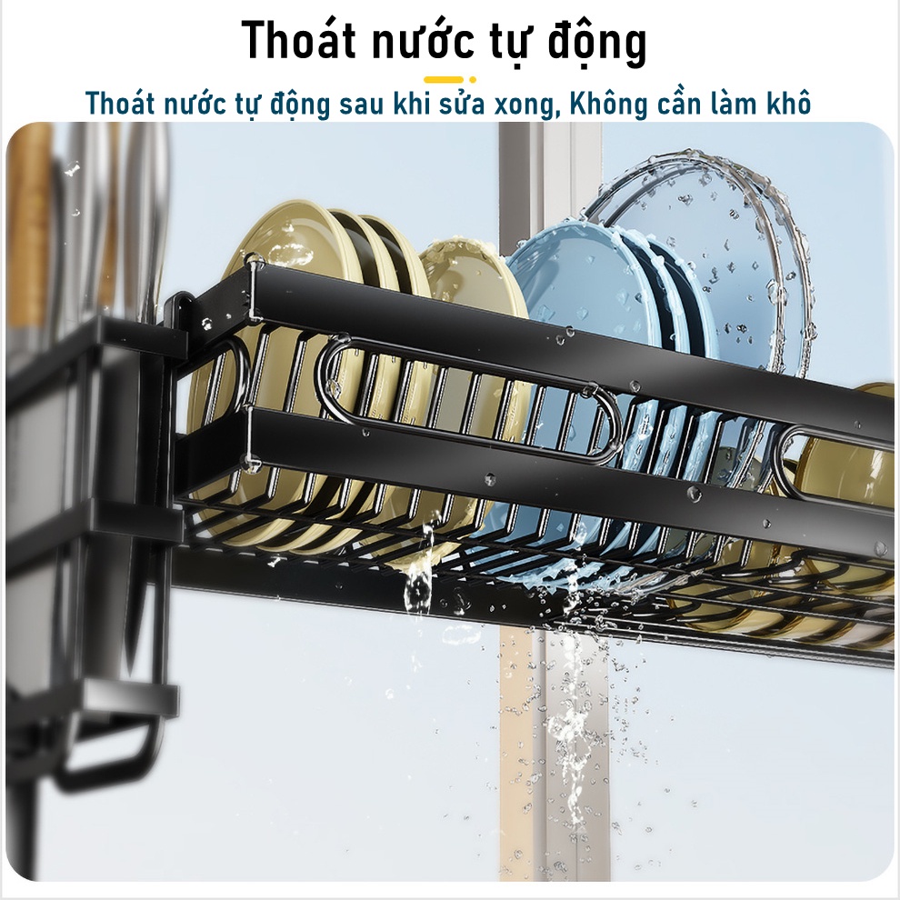 Kệ Để Chén Bát Đa Năng Chất Liệu Thép Carbon Cao Cấp Chống Gỉ Sét, Kệ Chén Nhà Bếp Thông Minh Tiện Ích Loại Đầy Đủ Phụ Kiện 95cm