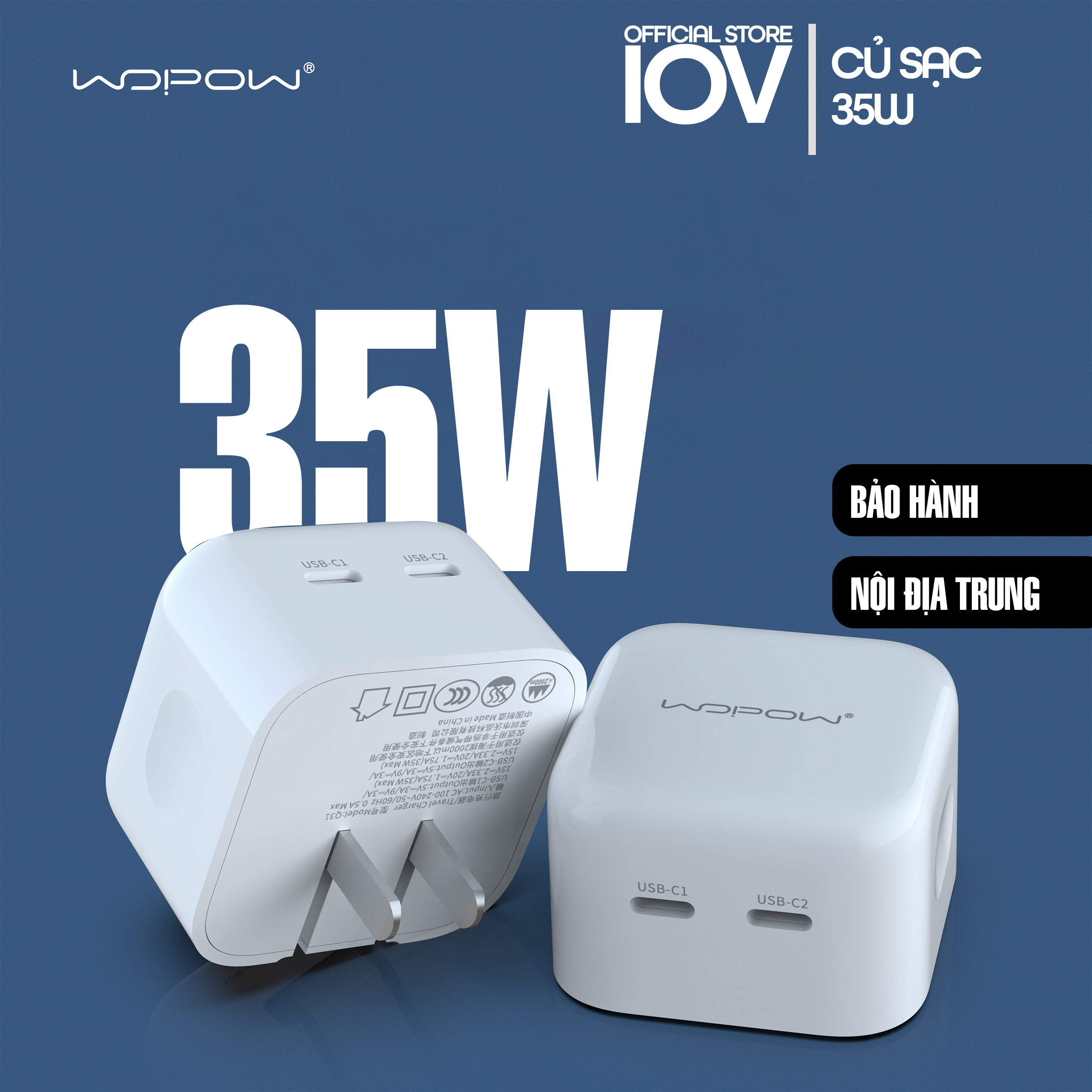 Sạc Nhanh 35W 2 Cổng Type C Bảo Vệ Dòng, Điện Thoại Siêu Bền Dành Cho Android Iphone  - Wopow Q31 - IOV